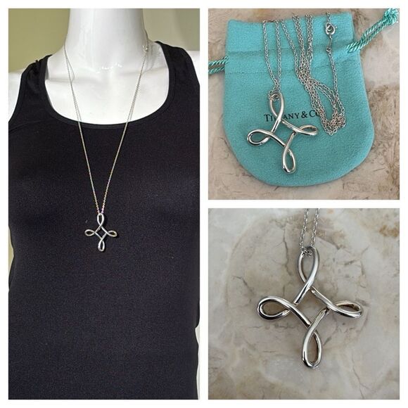 Tiffany & Co. Elsa Peretti Extra Large Infinity Cross 28” Chain Rare - Picture 1 of 12